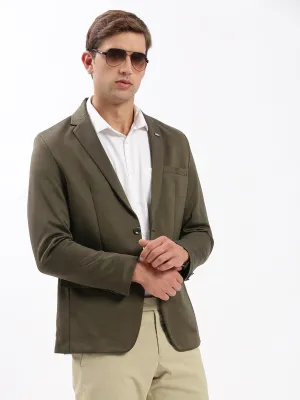 Men Olive Slim-Fit Notched Lapel Collar Single-Breasted Blazer