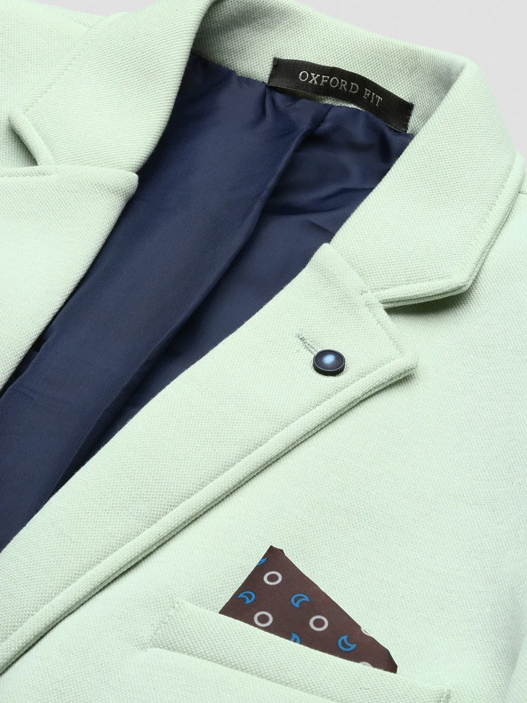 Men Sea Green Notched Lapel Collar Cotton Slim Fit Single-Breasted Blazer