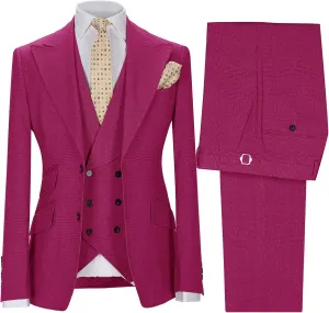Mens 3 Piece Suit Solid Two Button Slim Fit Peak Lapel Tuxedo Set for Wedding Business Party Blazer Vest Pants Set