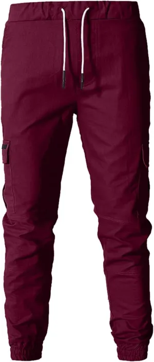 Men's Hiking Cargo Pants Drawstring Joggers Sweatpants Relaxed Fit Hiking Outdoor Tapered Pants with Multi Pockets