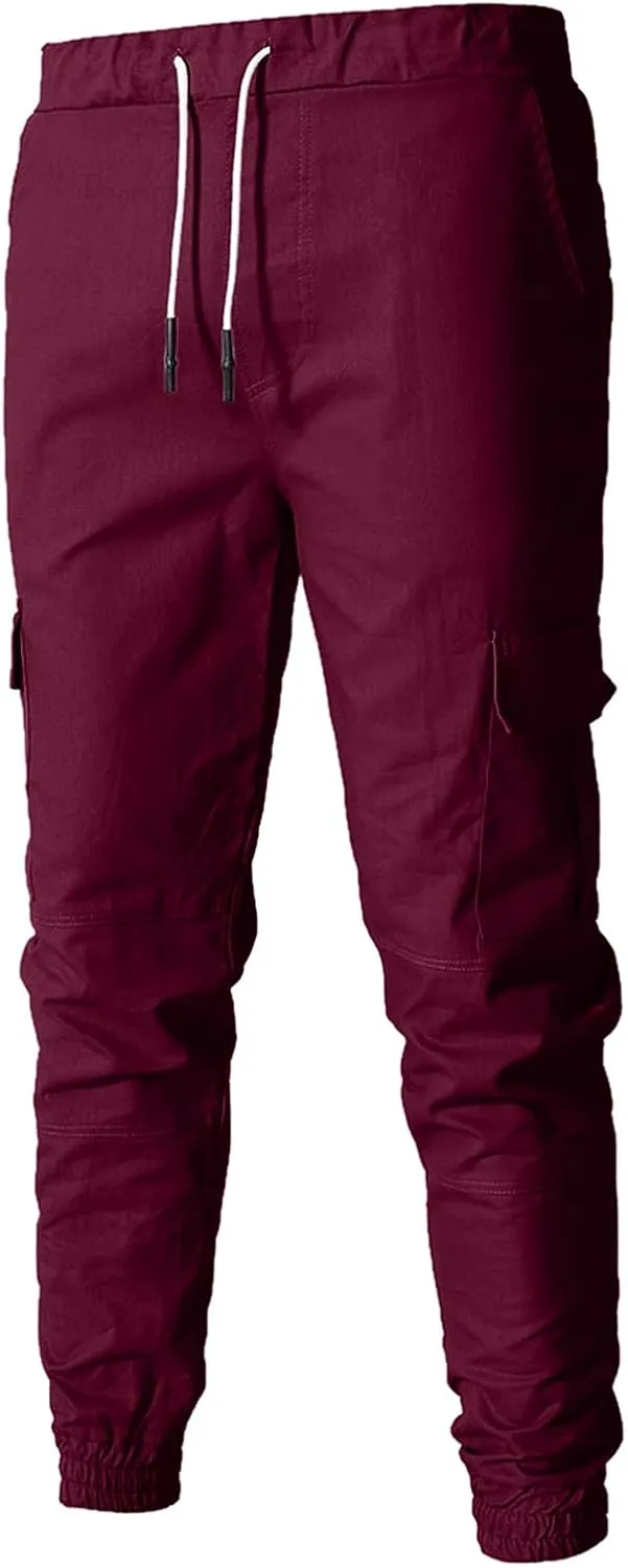 Men's Hiking Cargo Pants Drawstring Joggers Sweatpants Relaxed Fit Hiking Outdoor Tapered Pants with Multi Pockets