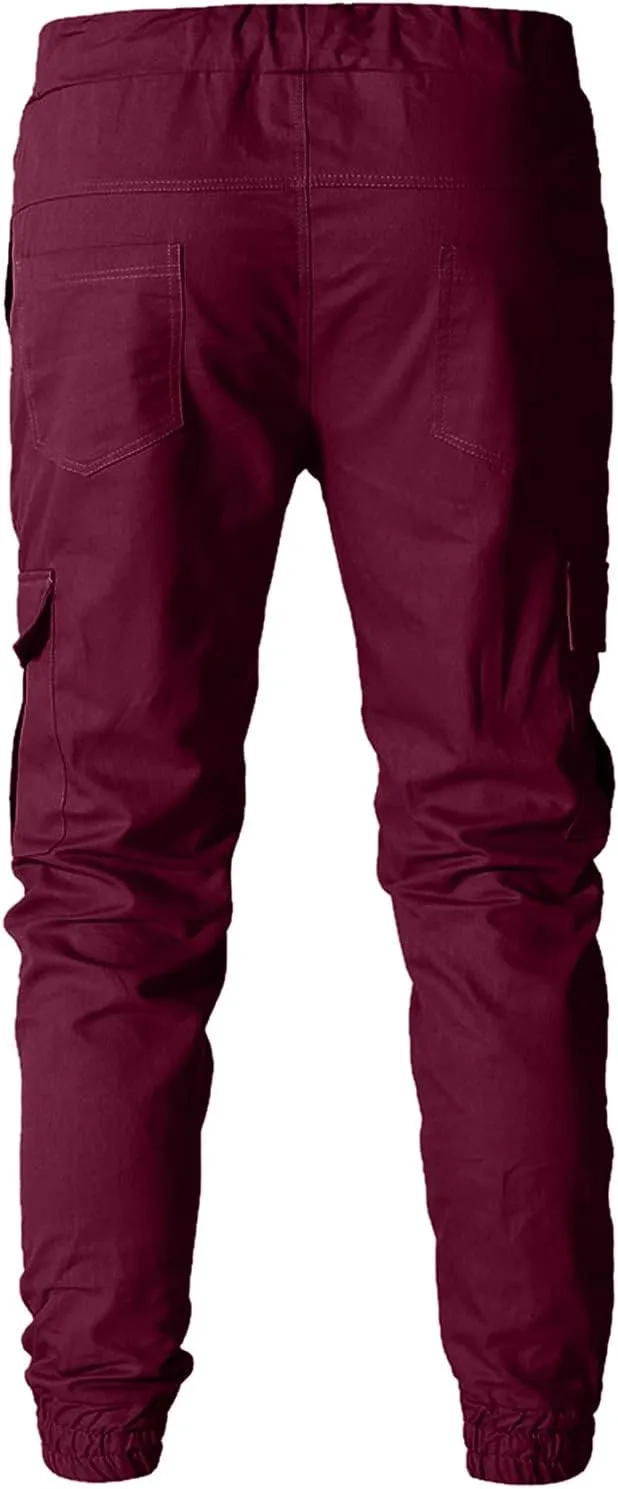 Men's Hiking Cargo Pants Drawstring Joggers Sweatpants Relaxed Fit Hiking Outdoor Tapered Pants with Multi Pockets