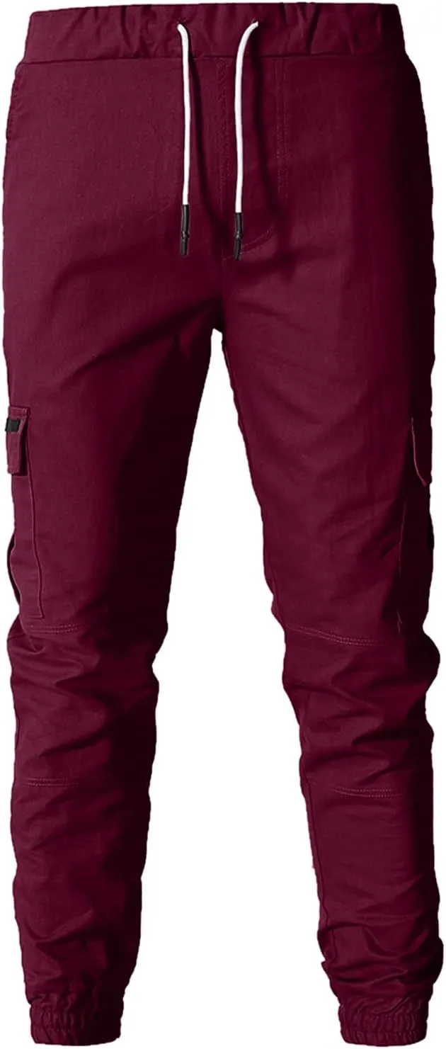 Men's Hiking Cargo Pants Drawstring Joggers Sweatpants Relaxed Fit Hiking Outdoor Tapered Pants with Multi Pockets