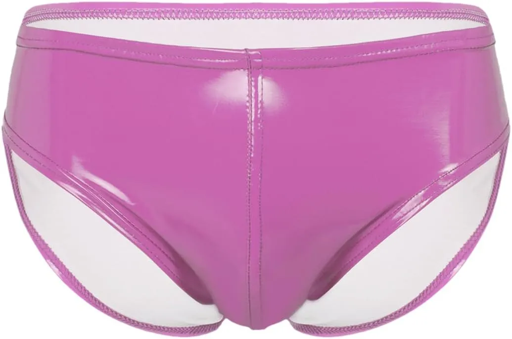 Men's Sexy Solid Color Patent Leather Briefs Low Waist Elastic Waistband Shorts Hot pnnrk XL