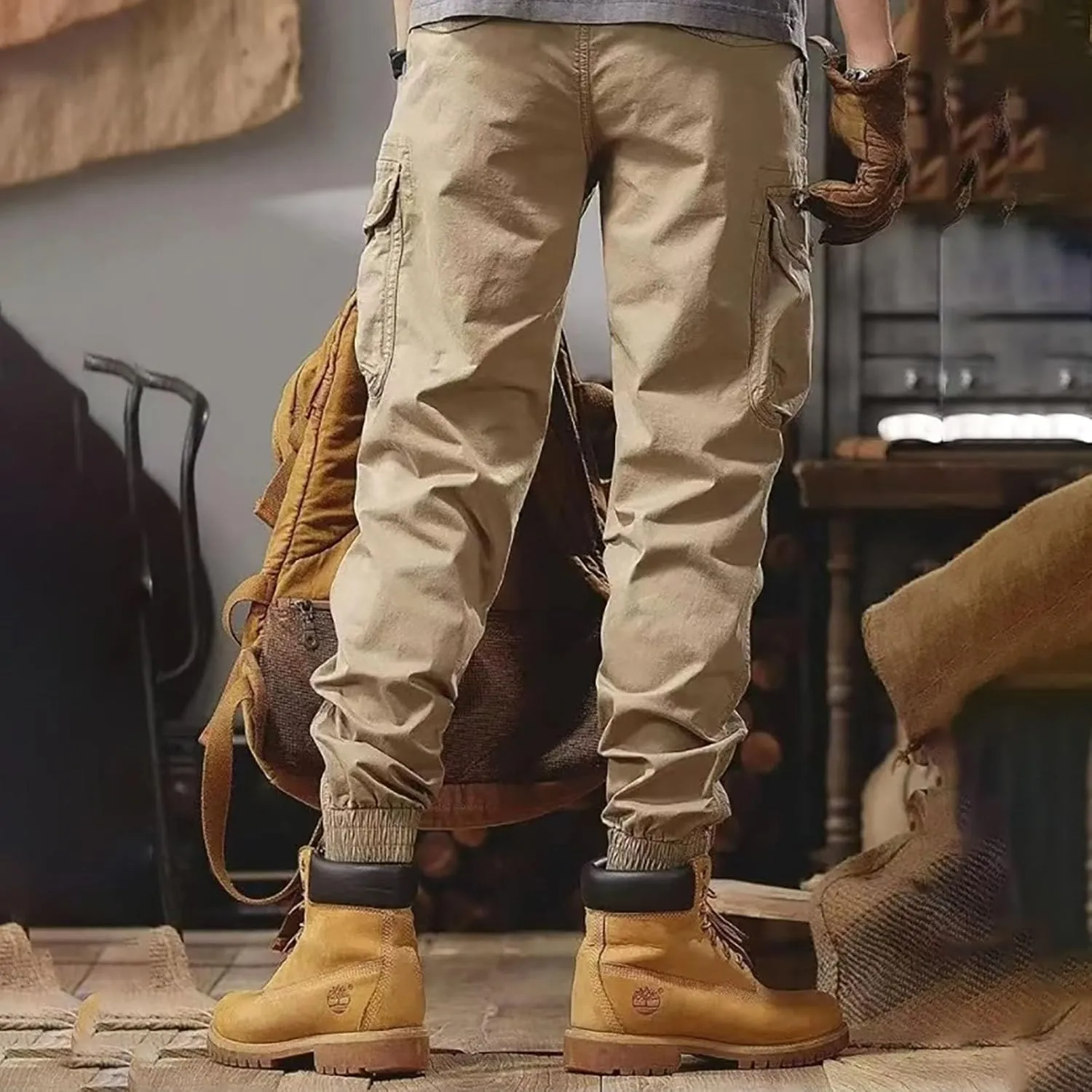 MIDOO Mens Cargo Pants Relaxed Fit Casual Joggers Pants Stretch Drawstring Elastic Waist Tapered Leg Sweatpants with Pockets