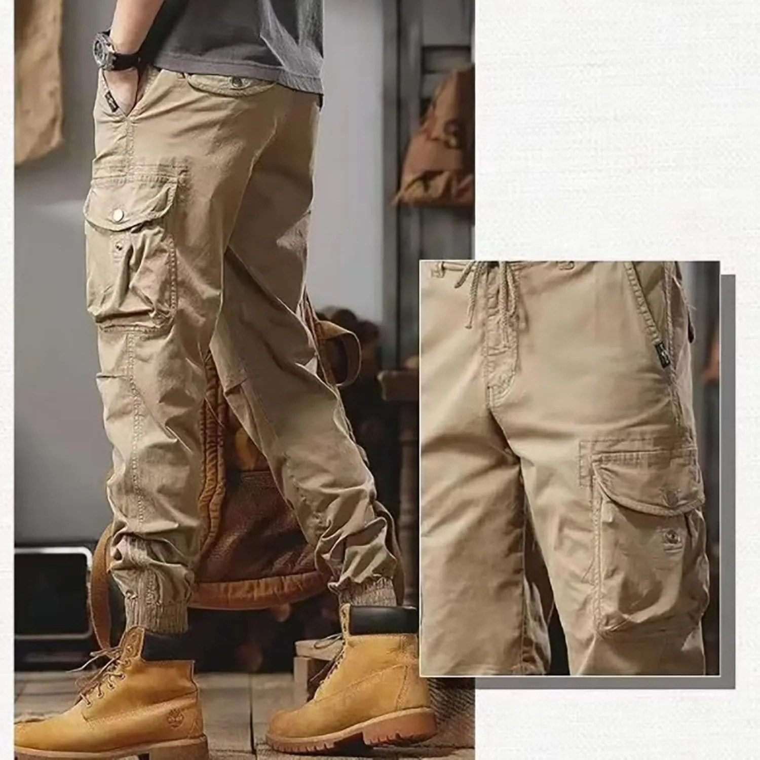 MIDOO Mens Cargo Pants Relaxed Fit Casual Joggers Pants Stretch Drawstring Elastic Waist Tapered Leg Sweatpants with Pockets