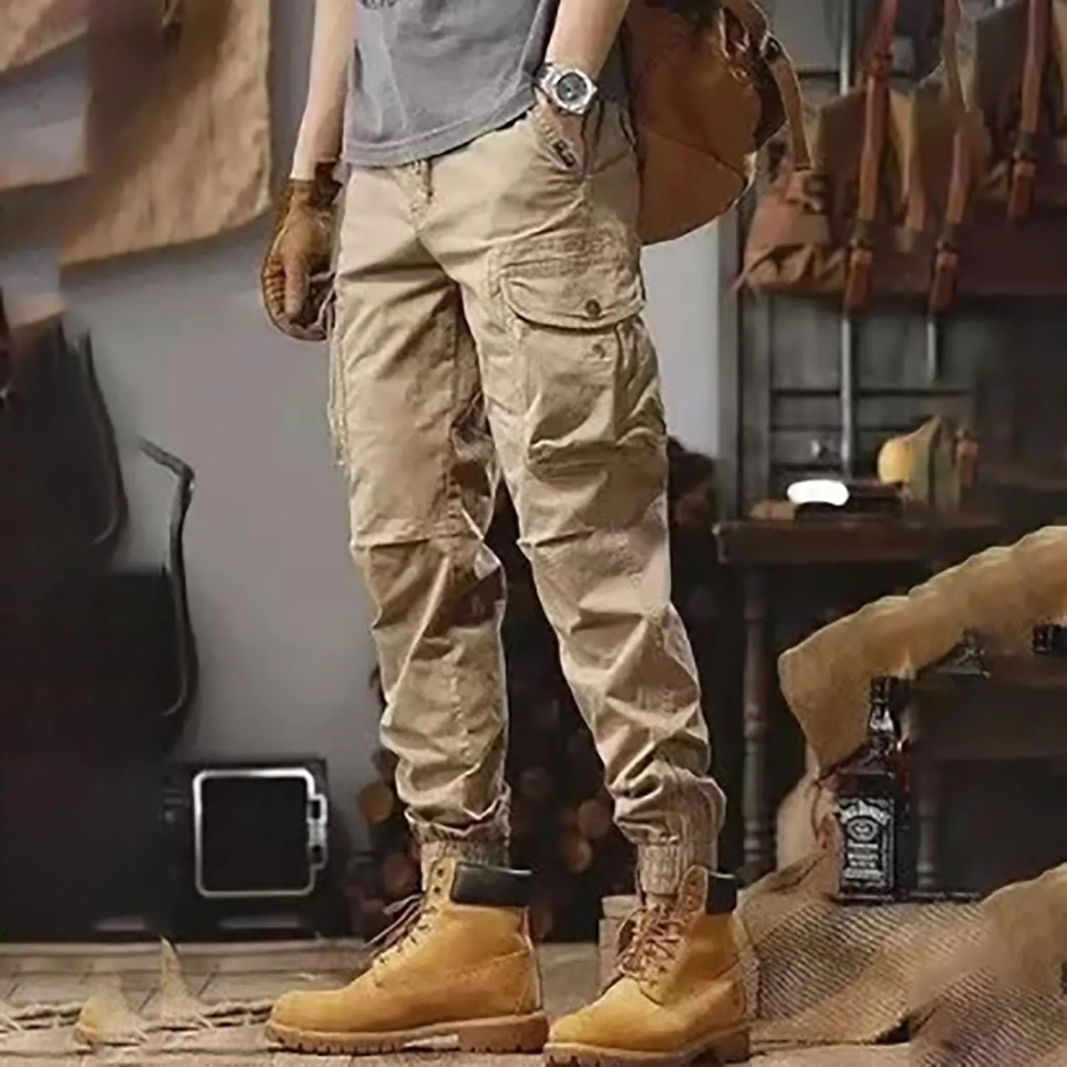 MIDOO Mens Cargo Pants Relaxed Fit Casual Joggers Pants Stretch Drawstring Elastic Waist Tapered Leg Sweatpants with Pockets