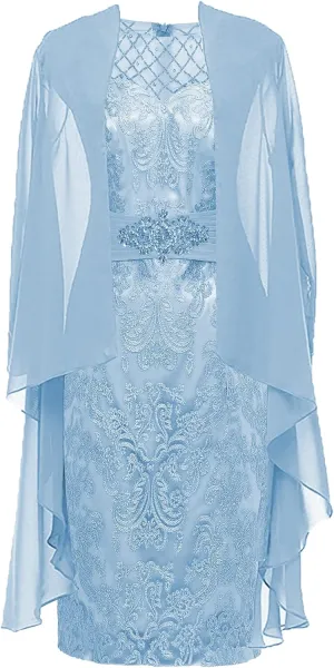 Mother of The Bride Dresses with Jacket 2 Pieces Tea Length Evening Gown Chiffon Wedding Guest Dresses for Women
