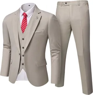 MrSure Mens 3 Pieces Suit, Slim Fit Tuxedo with One Button, Jacket Vest Pants & Tie Set for Party, Wedding and Business