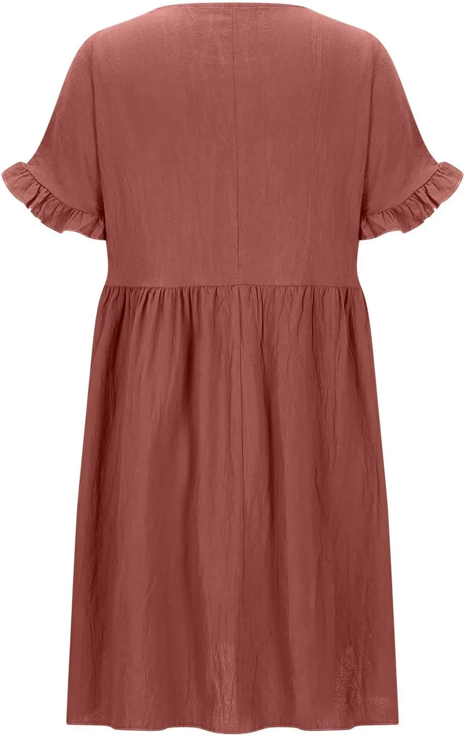 Oplxuo Women's Ruffle Sleeve Round Neck Mini Dress High Waist Solid Color Casual Loose Summer Beach Dresses