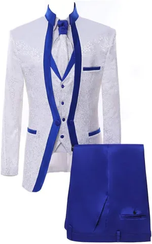 Paisley Slim Fit White Premium Floral Tuxedo Prom Wedding Groom 3 Pieces Suits
