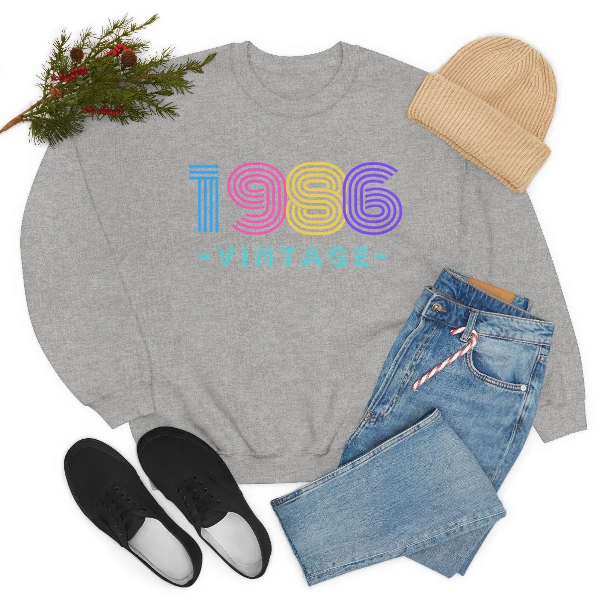 Personalized 1986 Vintage Retro Birthday or Special Date Crewneck Sweatshirt, Perfect Birthday Gift Sweatshirt, 80s style script