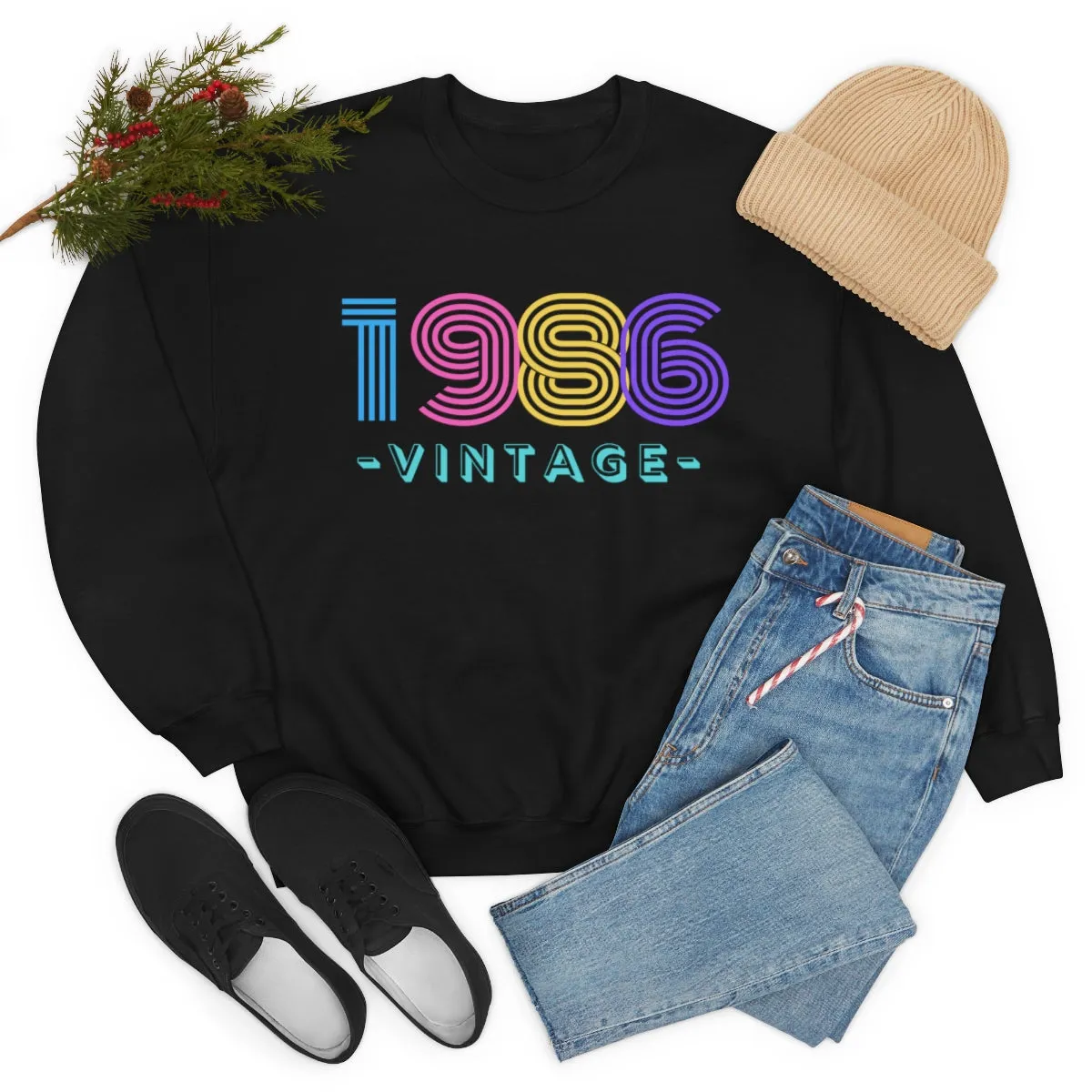 Personalized 1986 Vintage Retro Birthday or Special Date Crewneck Sweatshirt, Perfect Birthday Gift Sweatshirt, 80s style script