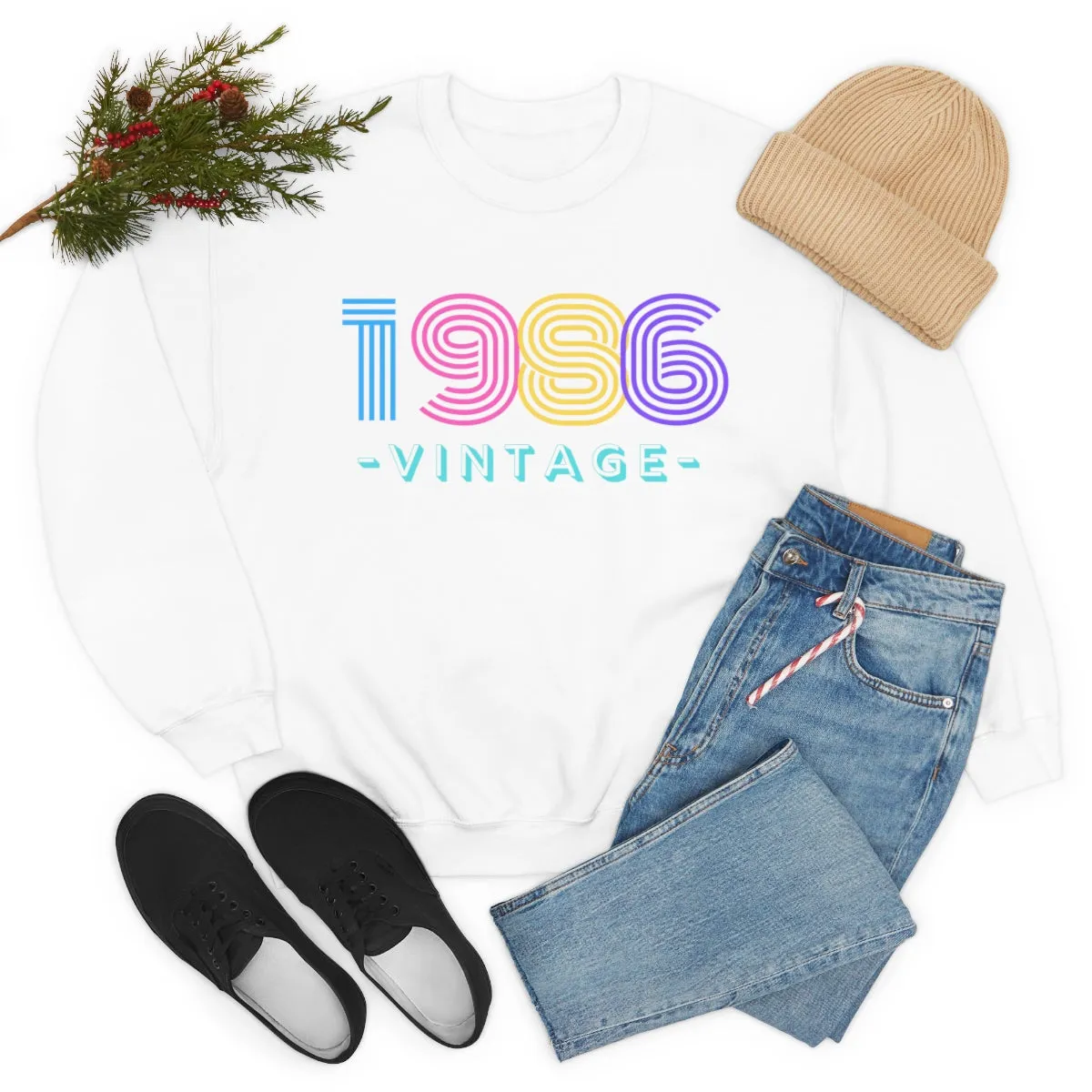 Personalized 1986 Vintage Retro Birthday or Special Date Crewneck Sweatshirt, Perfect Birthday Gift Sweatshirt, 80s style script