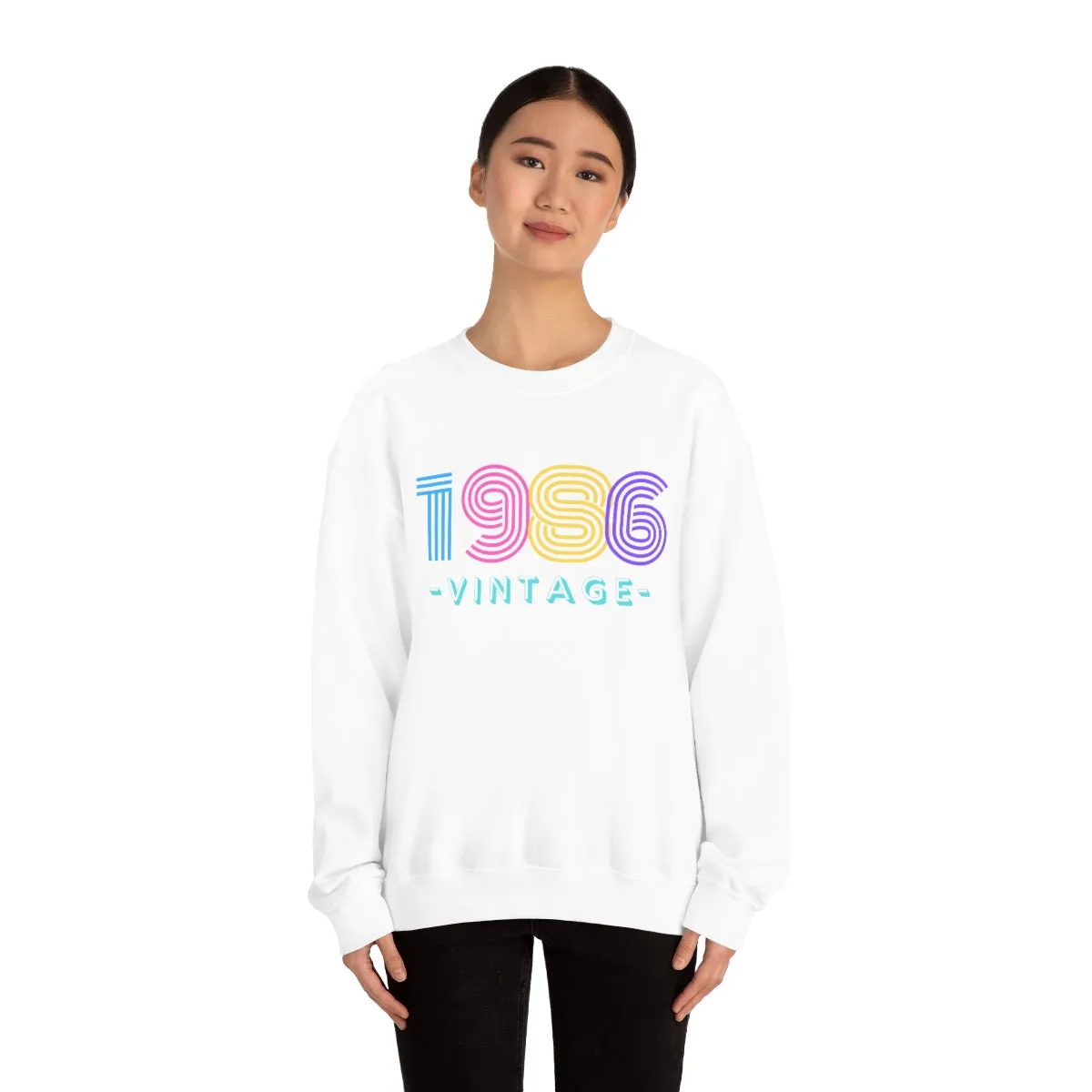 Personalized 1986 Vintage Retro Birthday or Special Date Crewneck Sweatshirt, Perfect Birthday Gift Sweatshirt, 80s style script