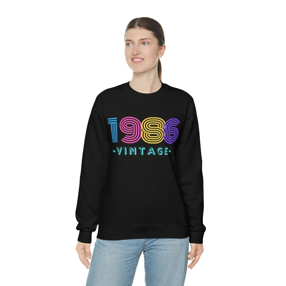 Personalized 1986 Vintage Retro Birthday or Special Date Crewneck Sweatshirt, Perfect Birthday Gift Sweatshirt, 80s style script