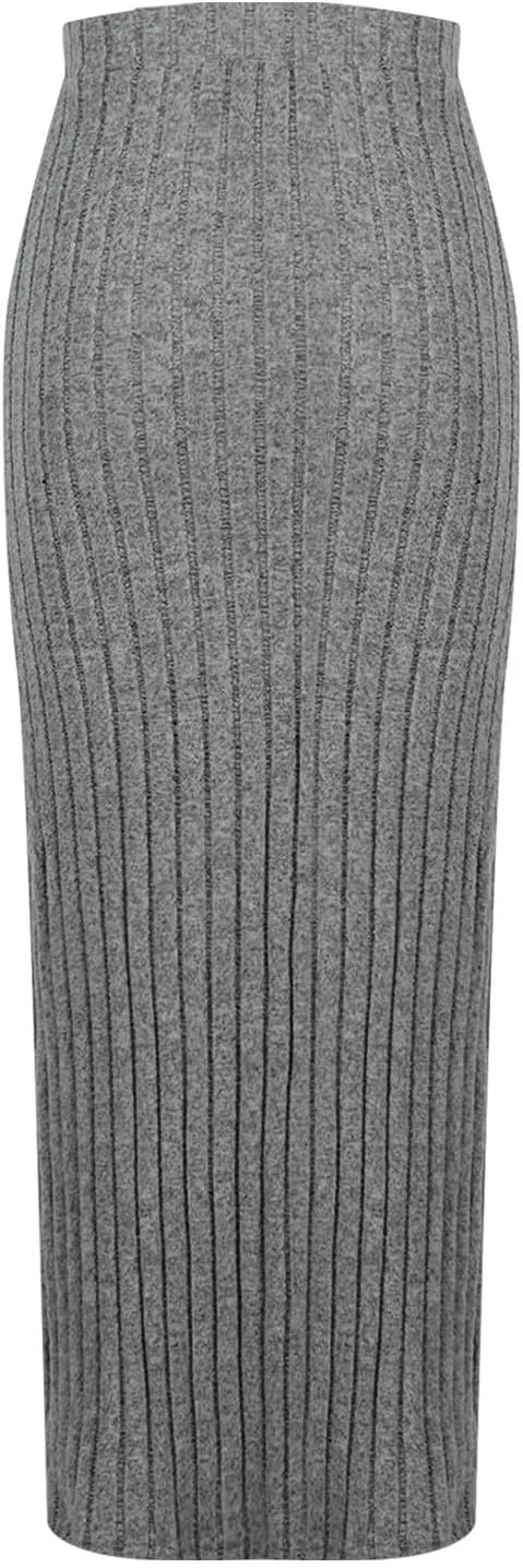 Plus Size High Waisted Skirt Women Knit Midi Bodycon Skirt Elastic Comfy Skirts Plain Fashion Skirt Side Slit Skirt