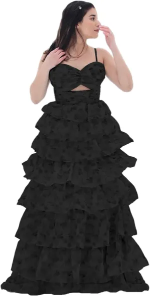 Prom Dresses Tiered Ruffles Floral Print Spaghetti Straps A Line Evening Party Dress Chiffon Party Gowns