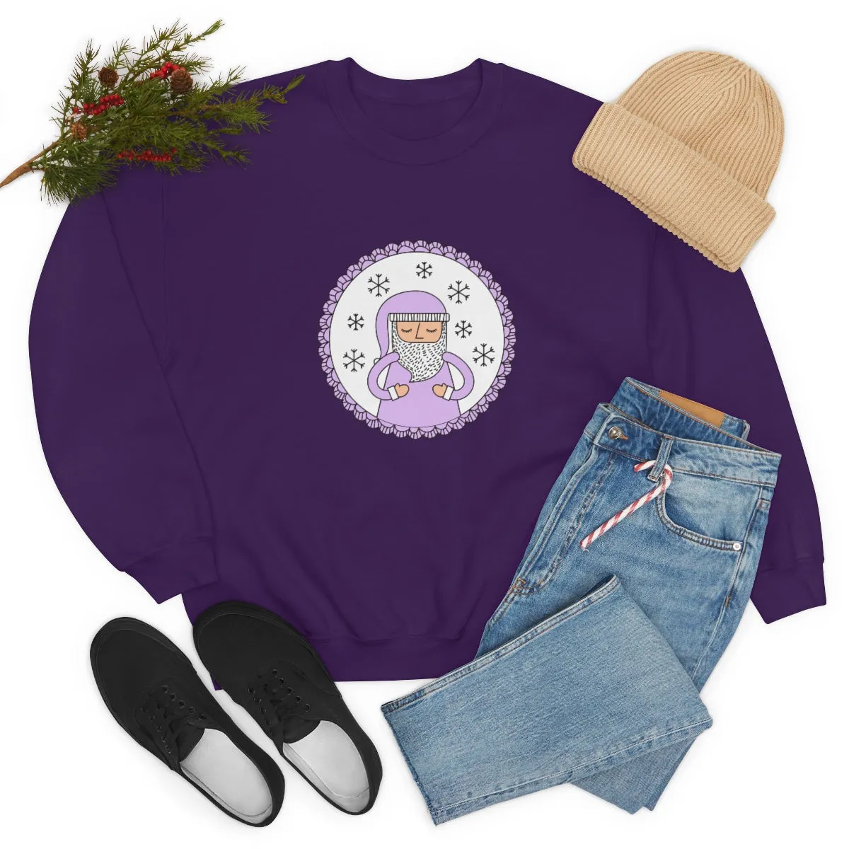 Purple Santa Claus Sweatshirt, Pink Santa Sweatshirt, Trendy Noel Minimalist Christmas Sweatshirt, Xmas Santa Crewneck Top, Pastel Holiday