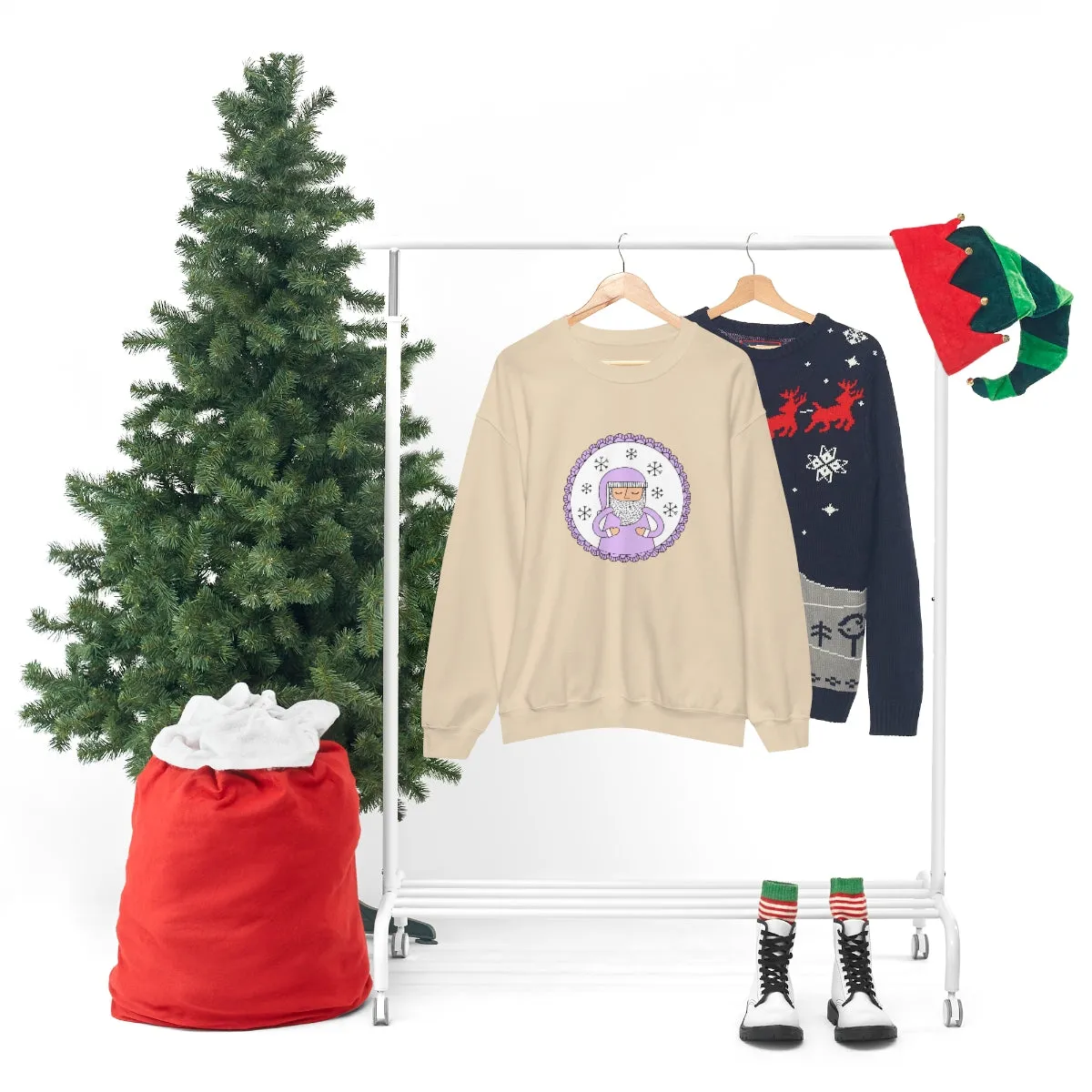 Purple Santa Claus Sweatshirt, Pink Santa Sweatshirt, Trendy Noel Minimalist Christmas Sweatshirt, Xmas Santa Crewneck Top, Pastel Holiday