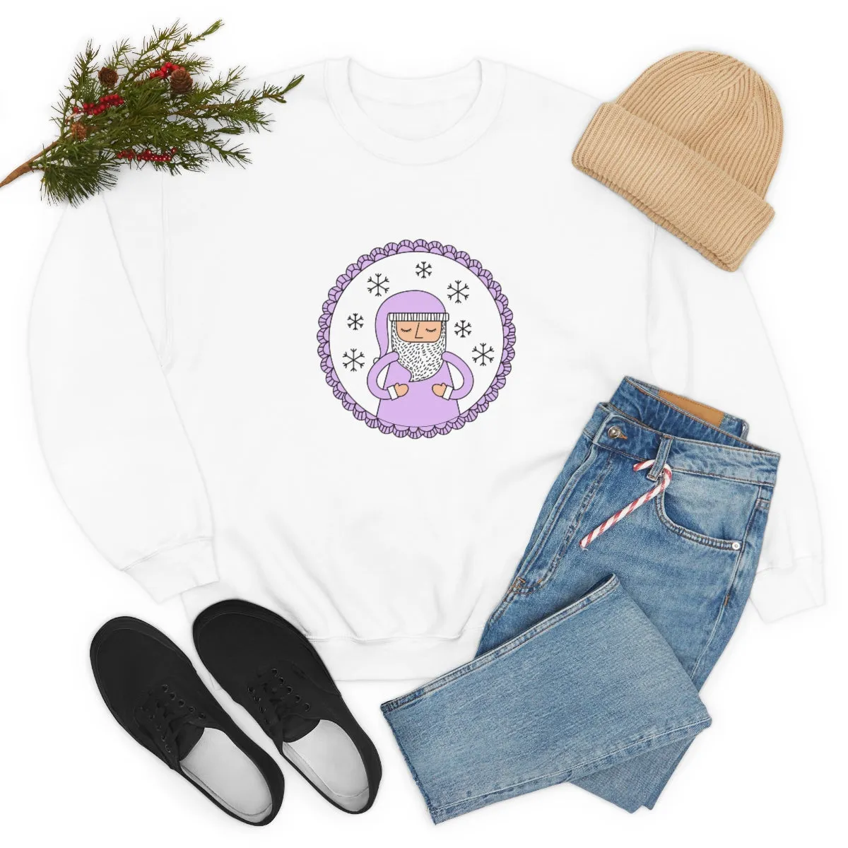 Purple Santa Claus Sweatshirt, Pink Santa Sweatshirt, Trendy Noel Minimalist Christmas Sweatshirt, Xmas Santa Crewneck Top, Pastel Holiday