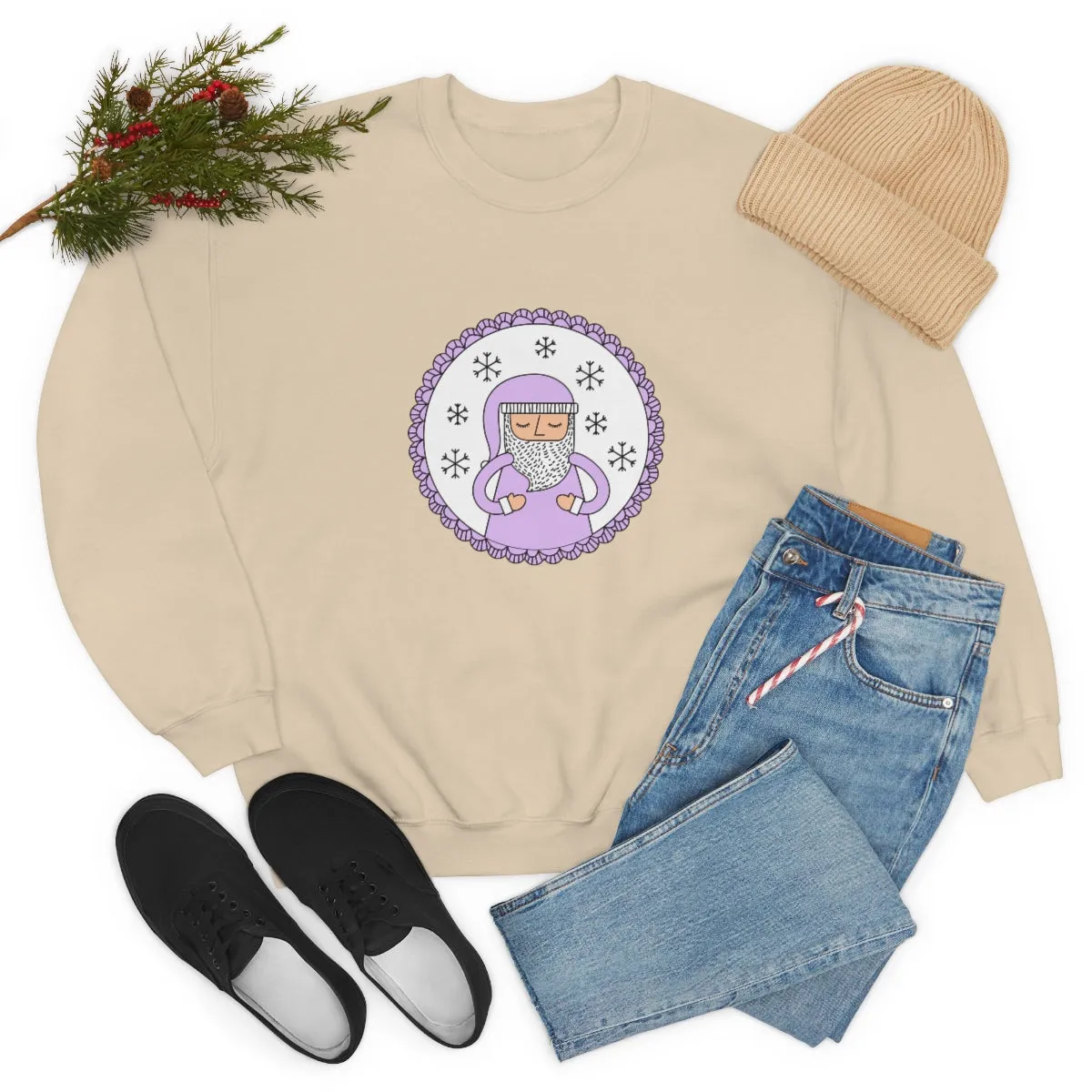 Purple Santa Claus Sweatshirt, Pink Santa Sweatshirt, Trendy Noel Minimalist Christmas Sweatshirt, Xmas Santa Crewneck Top, Pastel Holiday