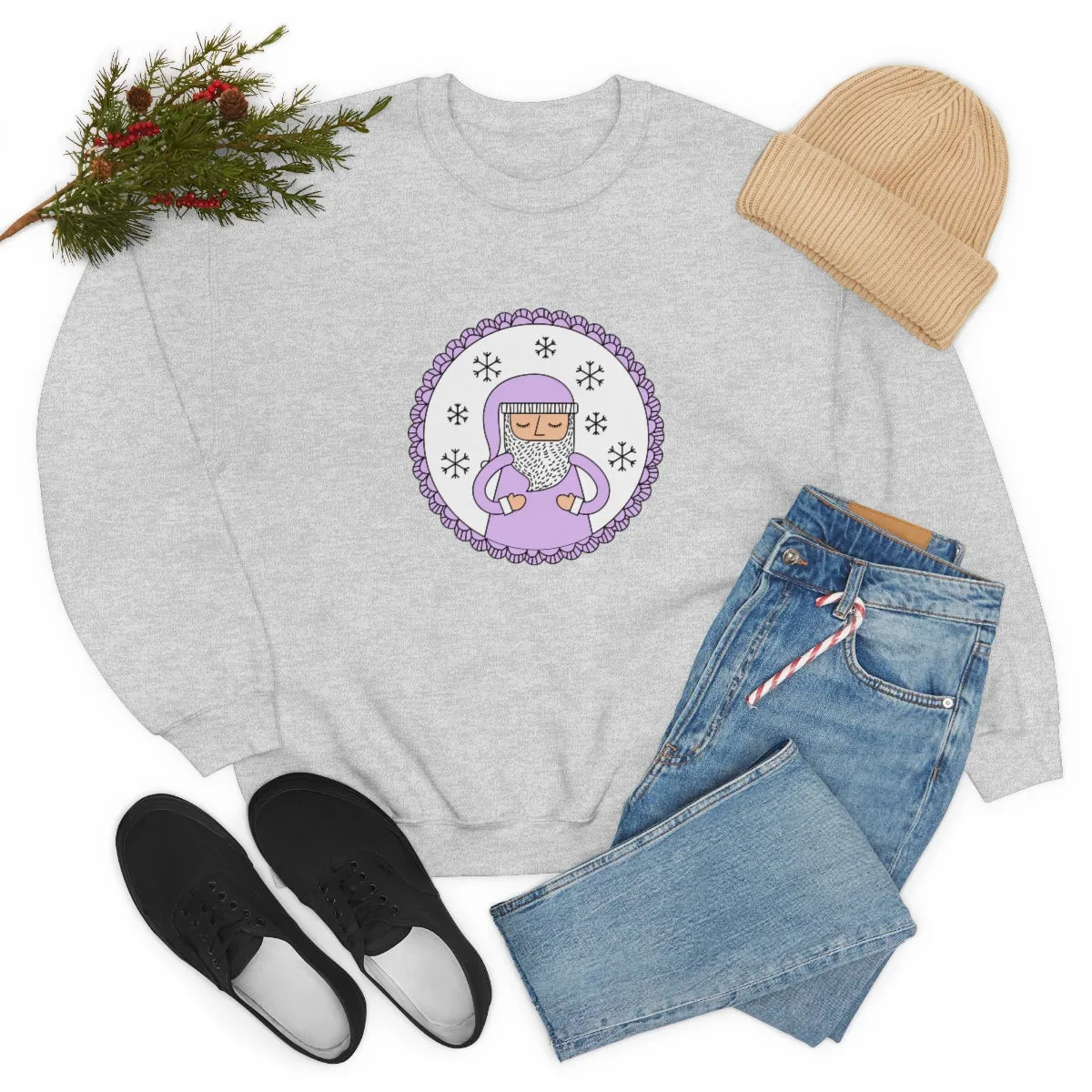Purple Santa Claus Sweatshirt, Pink Santa Sweatshirt, Trendy Noel Minimalist Christmas Sweatshirt, Xmas Santa Crewneck Top, Pastel Holiday
