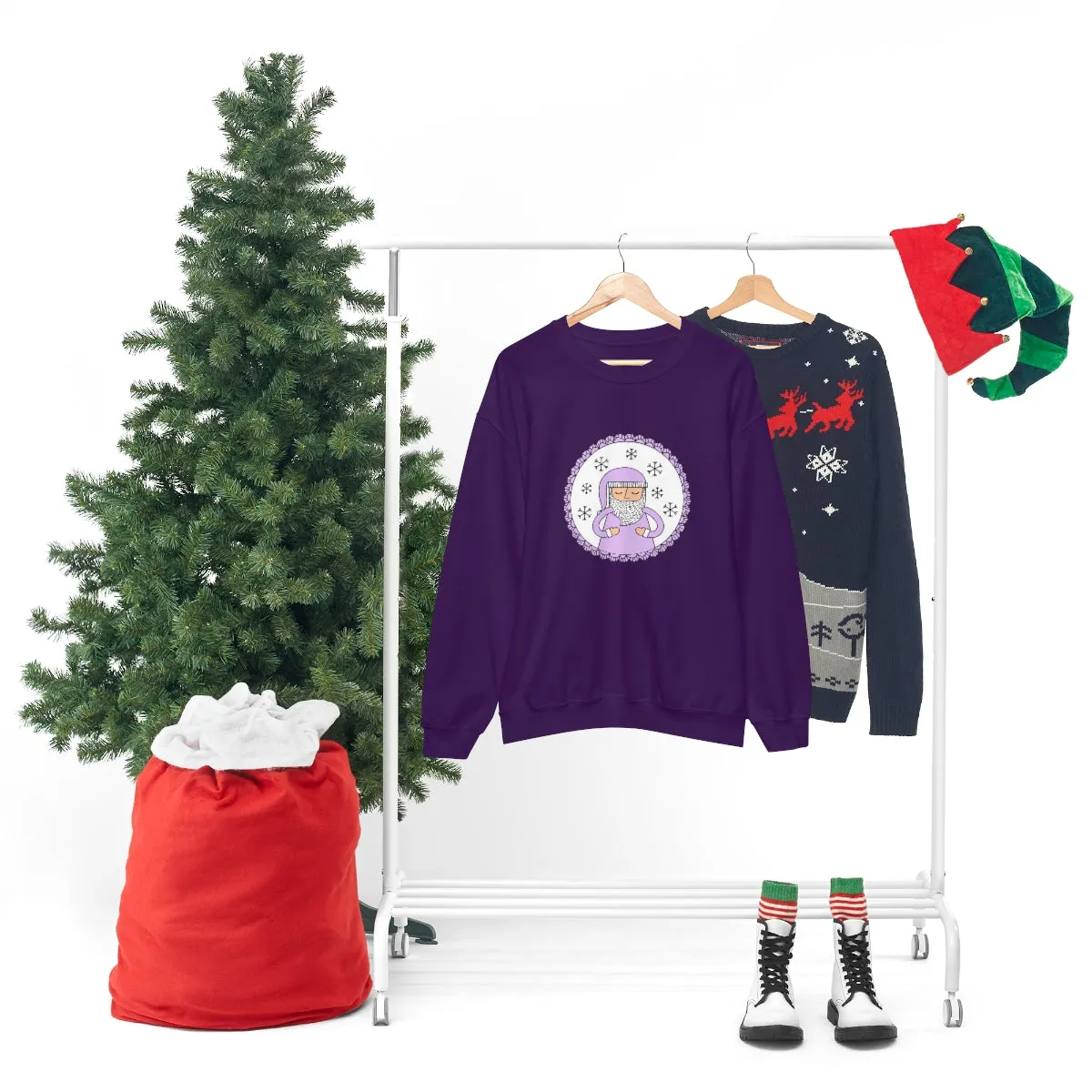 Purple Santa Claus Sweatshirt, Pink Santa Sweatshirt, Trendy Noel Minimalist Christmas Sweatshirt, Xmas Santa Crewneck Top, Pastel Holiday