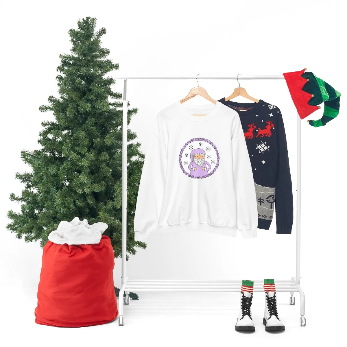 Purple Santa Claus Sweatshirt, Pink Santa Sweatshirt, Trendy Noel Minimalist Christmas Sweatshirt, Xmas Santa Crewneck Top, Pastel Holiday