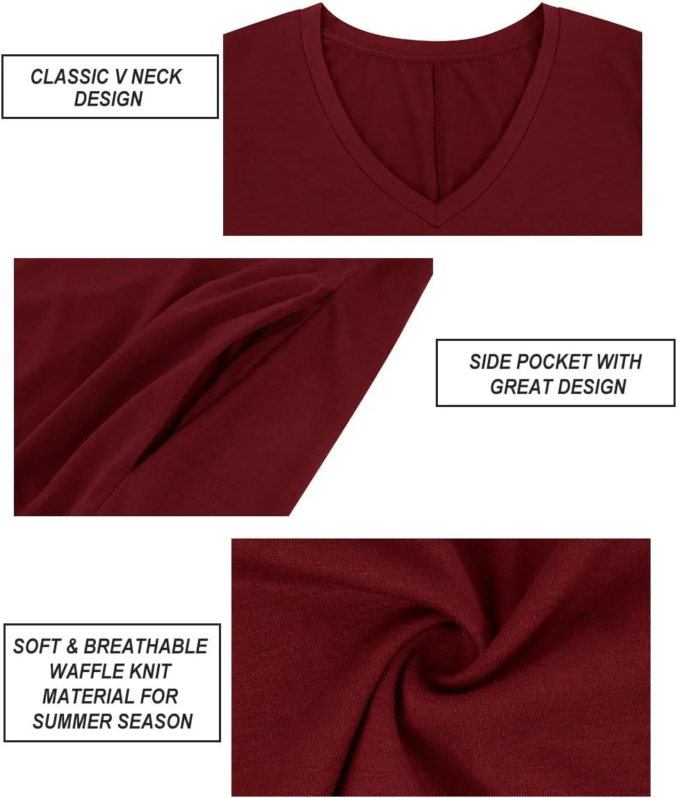 RITERA Plus Size Dresses for Women V Neck Casual Loose Pocket Short Sleeve Slits Maxi T Shirt Dress Summer Sundress XL-5XL