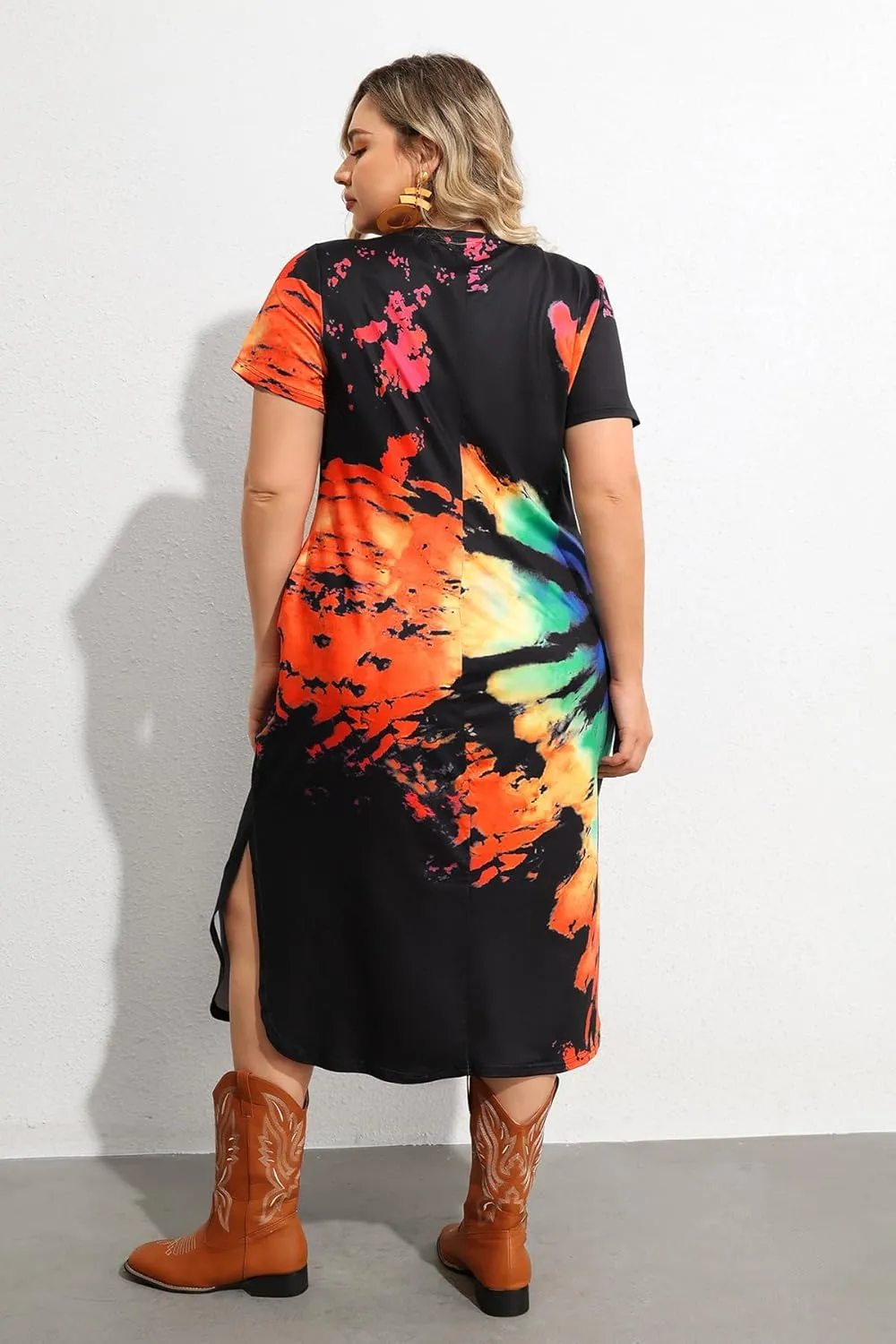 RITERA Plus Size Dresses for Women V Neck Casual Loose Pocket Short Sleeve Slits Maxi T Shirt Dress Summer Sundress XL-5XL