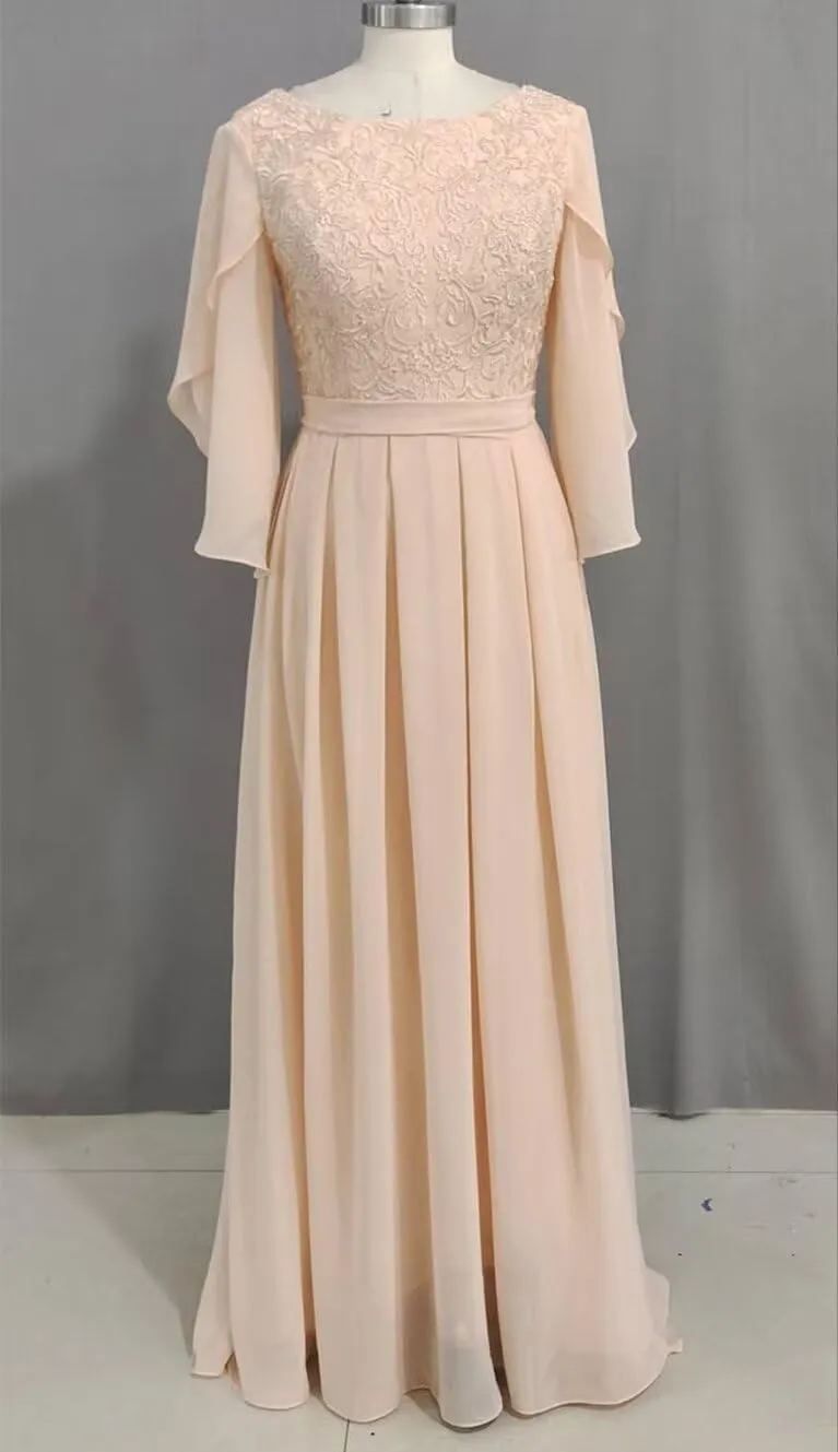 SEIM Flutter Sleeve Mother of The Bride Dresses with Bow Lace Appliques Long Chiffon Formal Dress for Wedding SE991