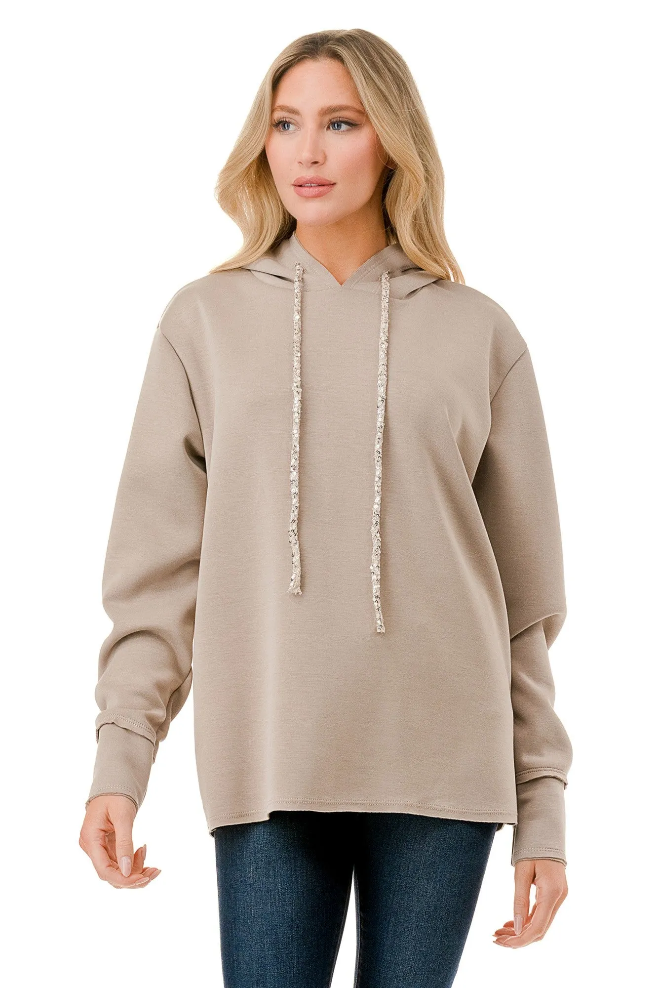Sequin Tie Pullover Hoodie