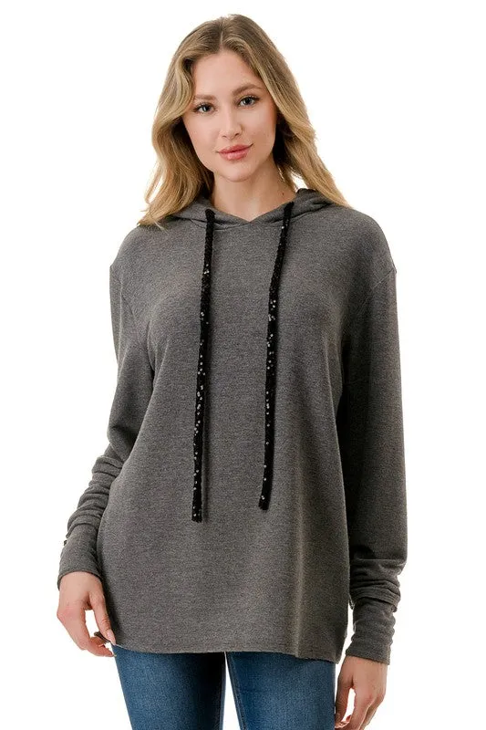 Sequin Tie Pullover Hoodie