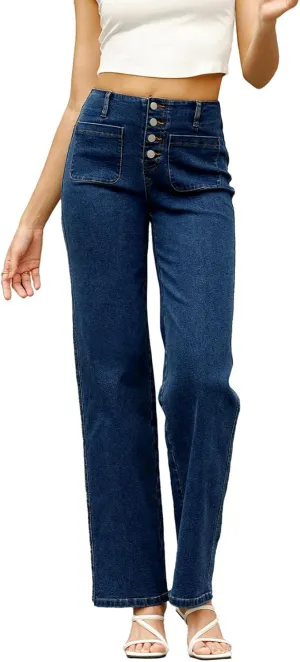 Sidefeel Women's Wide Leg High Waisted Stretchy Tummy Control Zimbaplatinum Jeans