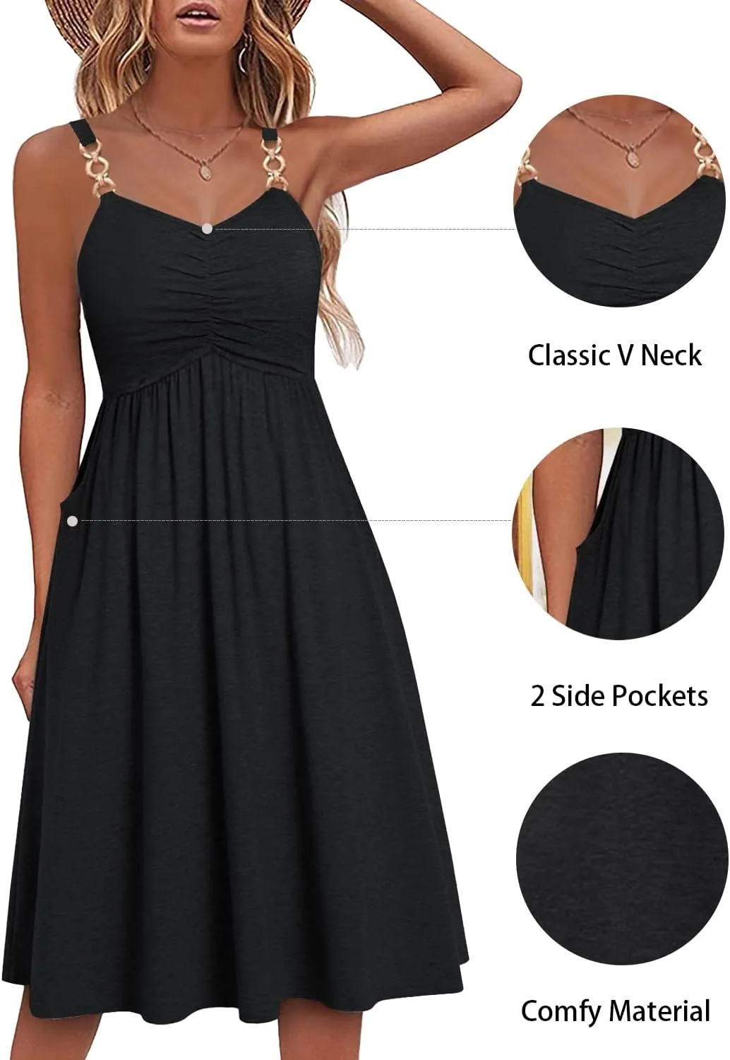 Soesdemo Summer Dresses for Women 2025 Floral Boho Sleeveless V Neck Spaghetti Strap A Line Casual Sundresses with Pockets