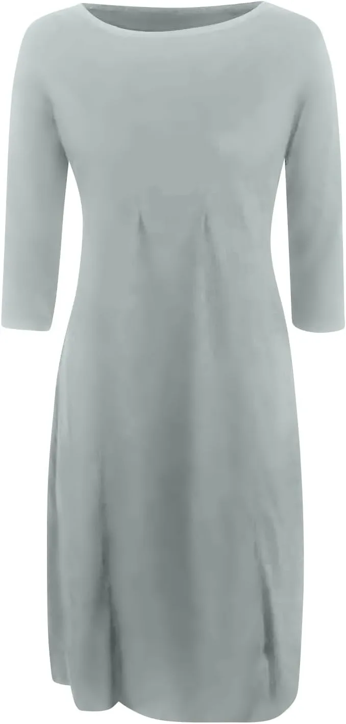 Spring Dresses for Women 2025 Round Neck 3/4 Sleeve A Line Dresses Business Casual Modest Midi Dresses with Pockets