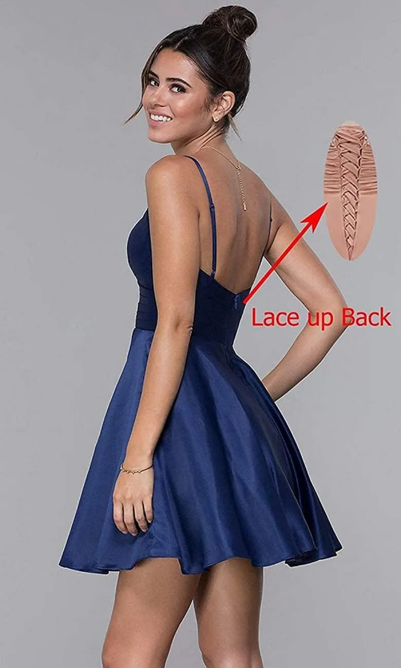 Stylefun Women's V-Neck Short Homecoming Dresses for Teens 2025 Spaghetti Strap Prom Dress with Pocket CYM025