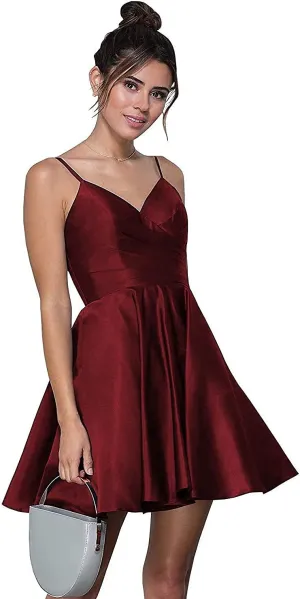 Stylefun Women's V-Neck Short Homecoming Dresses for Teens 2025 Spaghetti Strap Prom Dress with Pocket CYM025