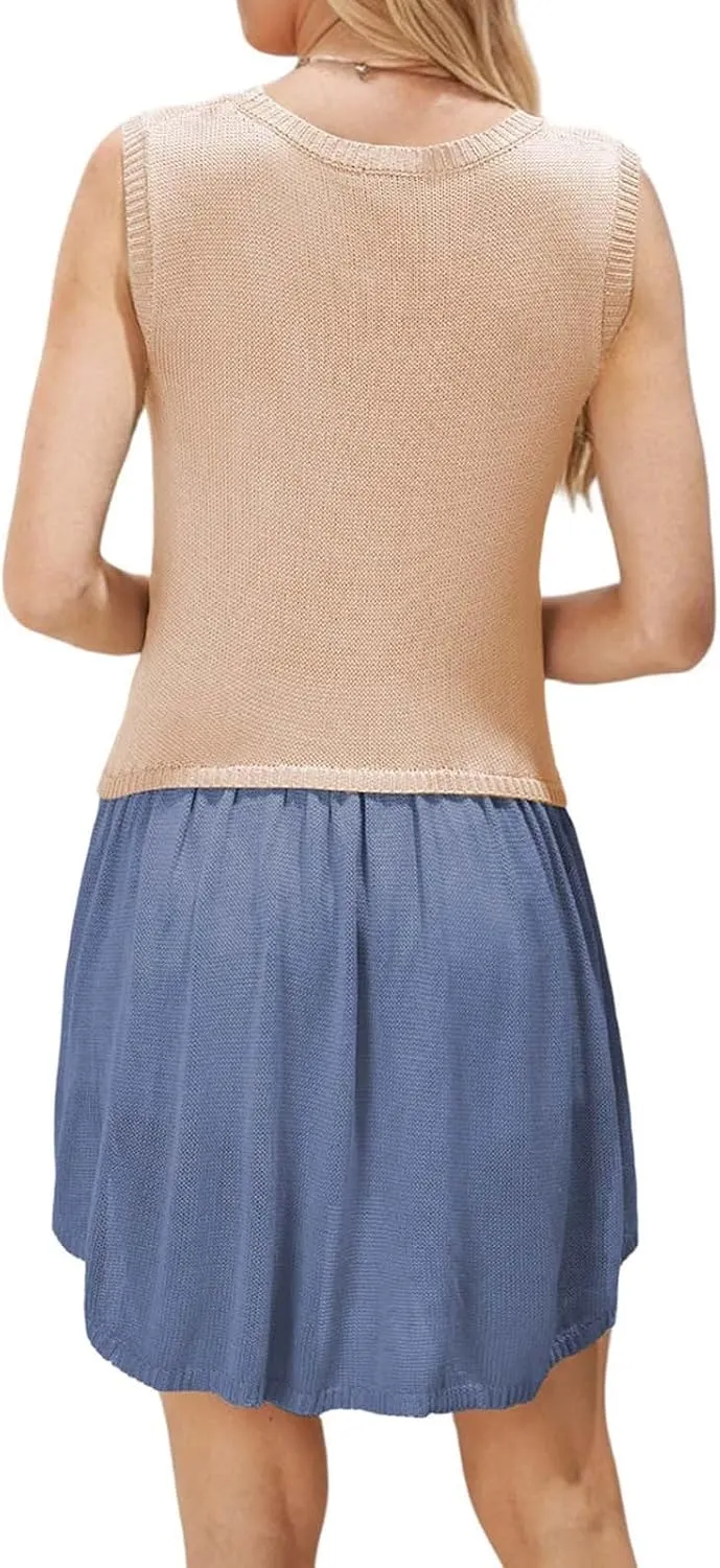 Summer Crew Neck Knit Smock Dresses for Women Plus Size Ruffle Mini Beach Dress