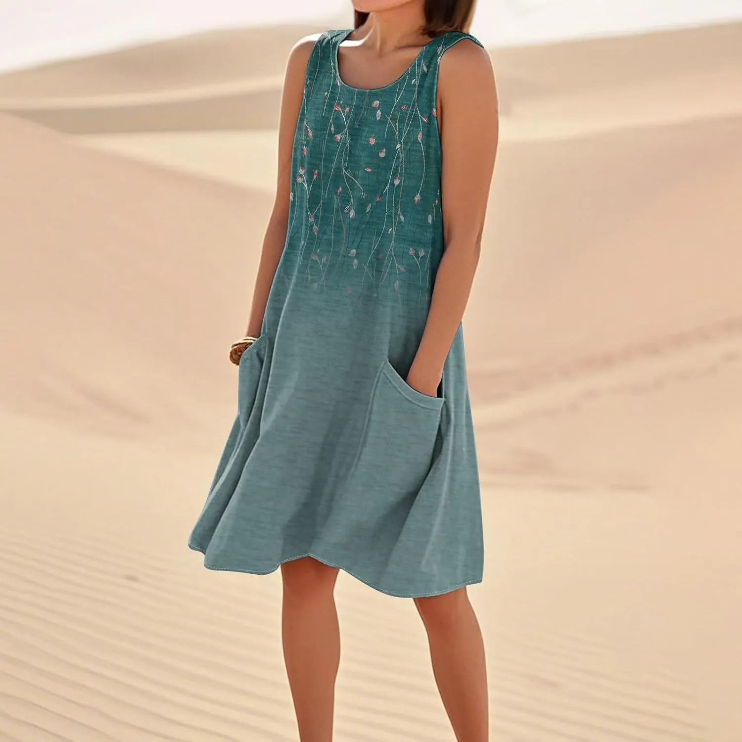 Summer Dresses for Women 2025 Beach Sleeveless Linen Midi Dress Flowy Plus Size Boho Long Sun Dresses with Pocket