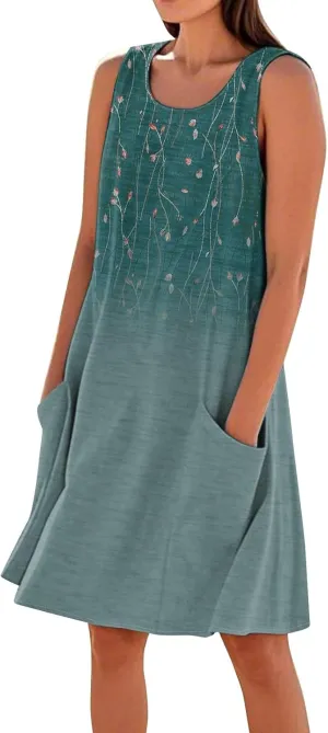 Summer Dresses for Women 2025 Beach Sleeveless Linen Midi Dress Flowy Plus Size Boho Long Sun Dresses with Pocket