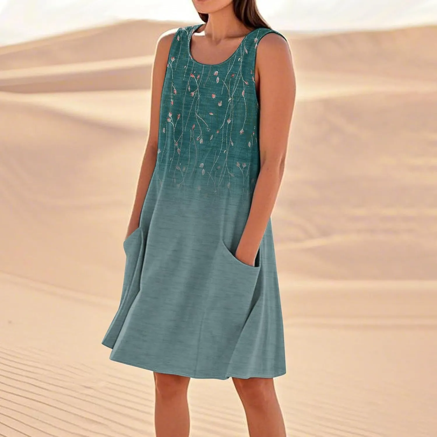 Summer Dresses for Women 2025 Beach Sleeveless Linen Midi Dress Flowy Plus Size Boho Long Sun Dresses with Pocket