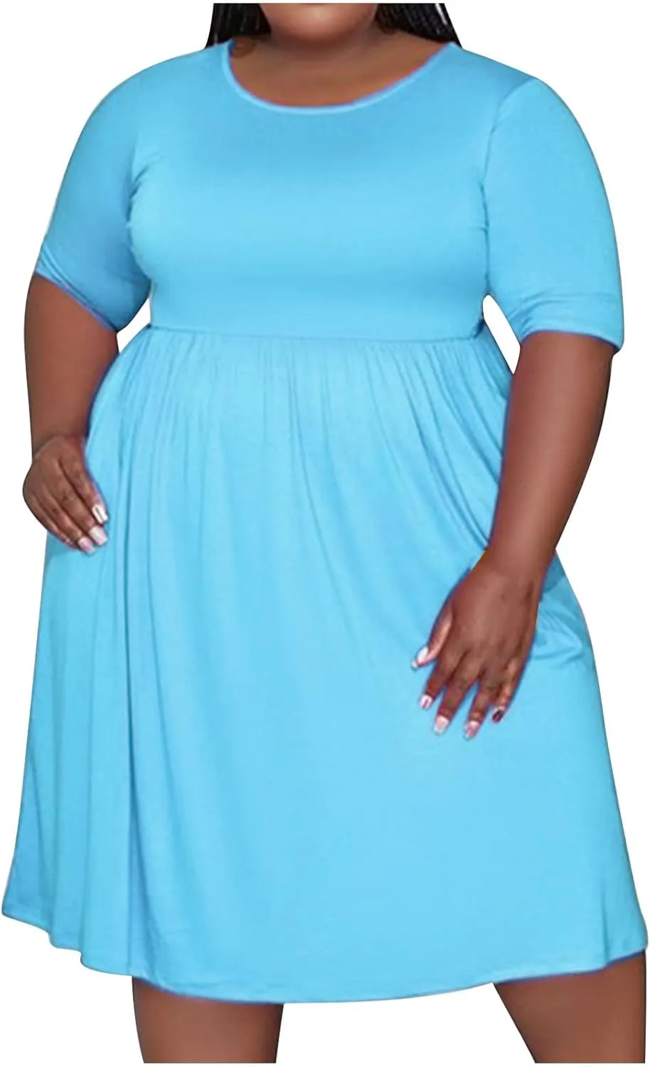 Summer Dresses for Women 2025 Plus Size Casual Midi Dress Short Sleeve Beach Swing Flowy Tiered Sundress