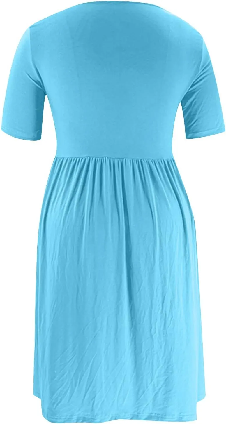 Summer Dresses for Women 2025 Plus Size Casual Midi Dress Short Sleeve Beach Swing Flowy Tiered Sundress