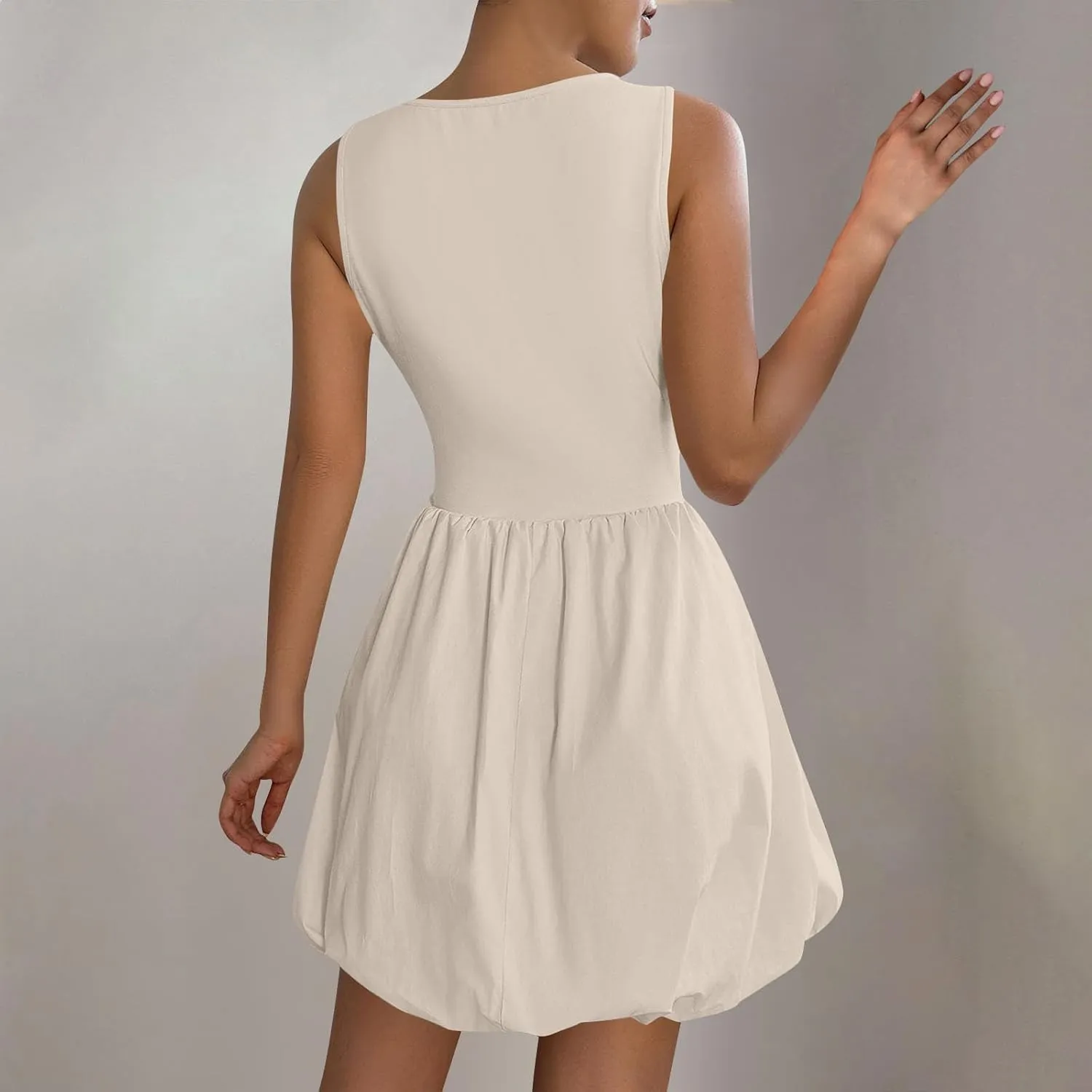 Summer Mini Dress for Women Casal Crew Neck Sleeveless Tank Dresses Trendy Back Zip Up Solid Ruffle Hem Sundress