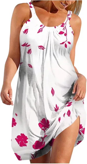 Sundresses for Women Floral Printed Casual Loose Sleeveless Beach Dress 2025 Summer V-Neck Coverup Mini Dresses