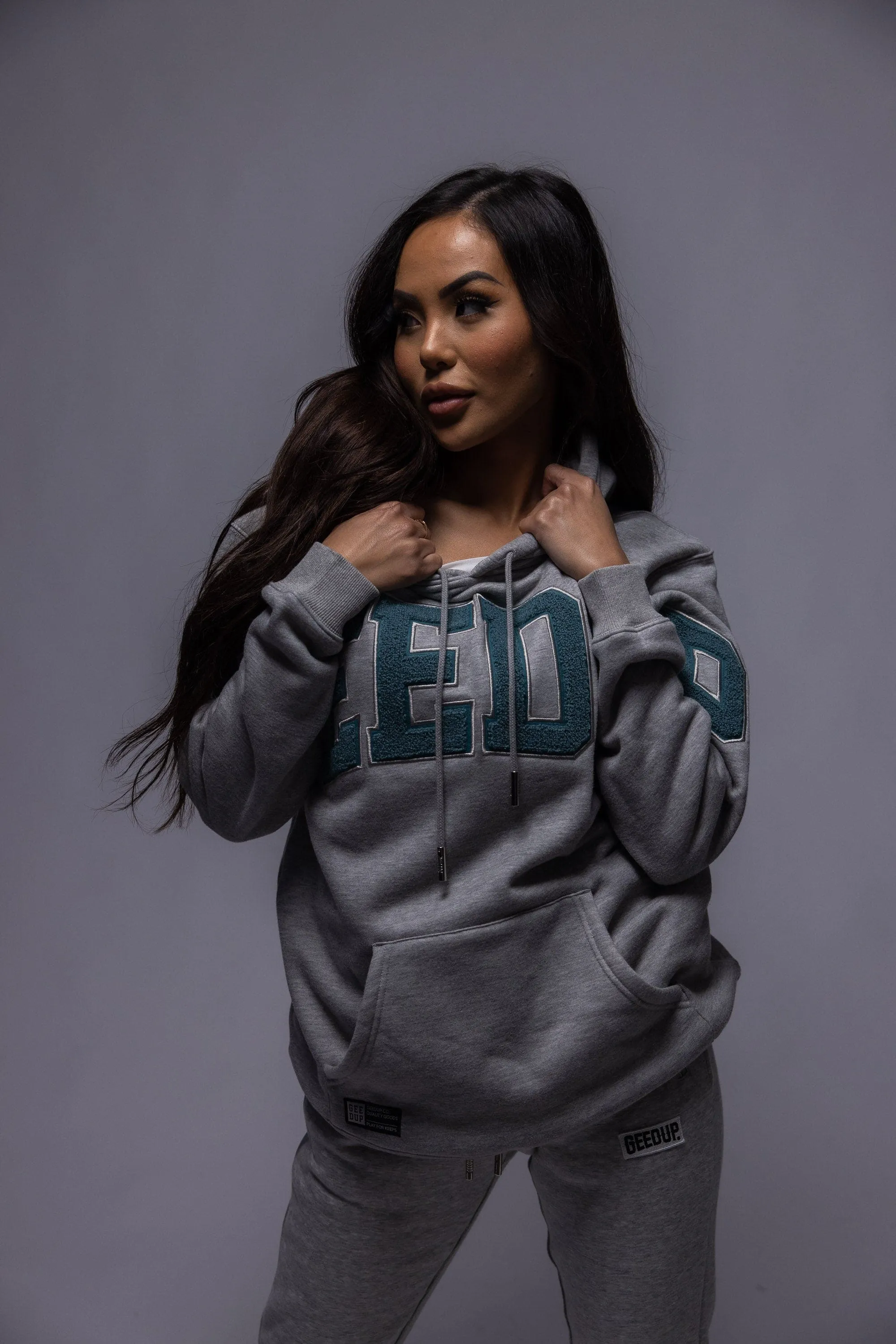 Team Logo Hoody Grey/Aqua Green