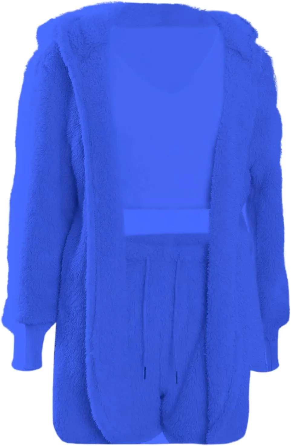 Vakkest Women's Sexy 3 Piece Pajamas Outfit Fuzzy Fleece Warm Sherpa Coat Jacket Outwear Spaghetti Strap Crop Top Shorts Set