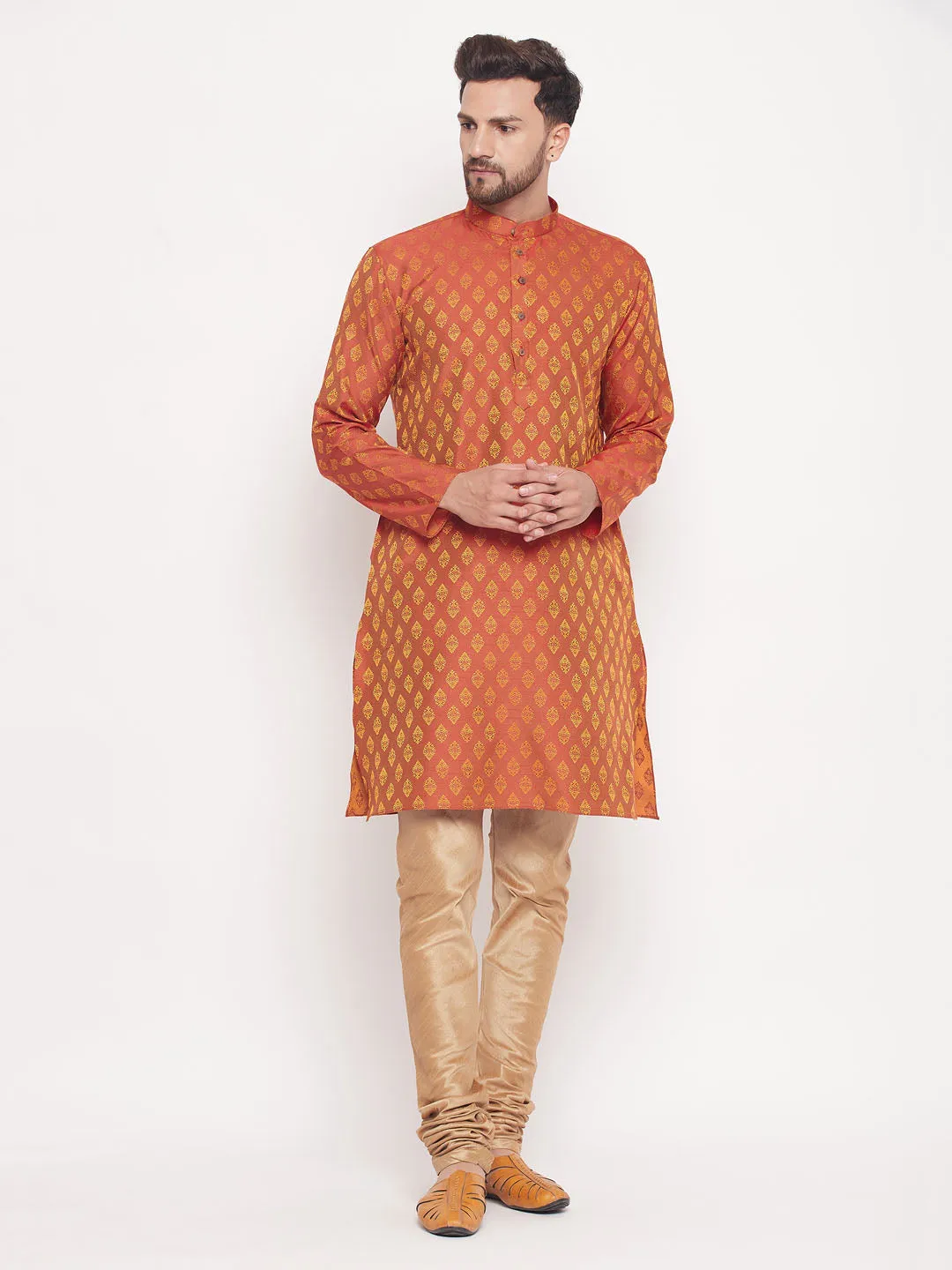 VASTRAMAY Men's Red Woven Kurta Pyjama